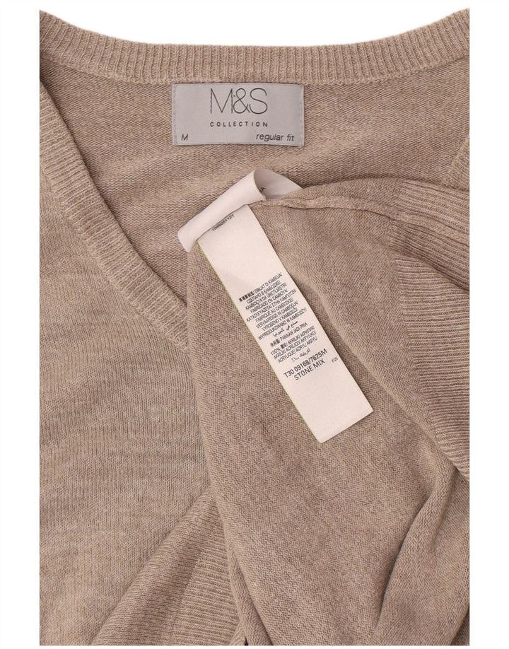 Marks & Spencer Mens Regular Fit V-Neck Jumper Sweater Medium Beige Flecked