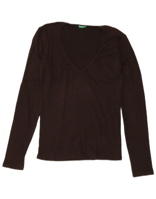 Benetton Dame Top Langærmet UK 14 Medium Brun Bomuld