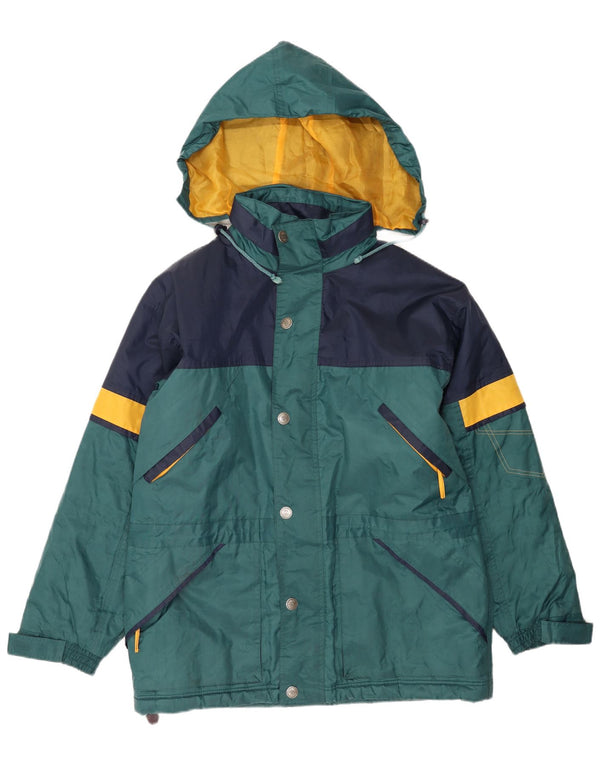 Vintage Herren Regenjacke mit Kapuze UK 42 XL Grün Colourblock Nylon