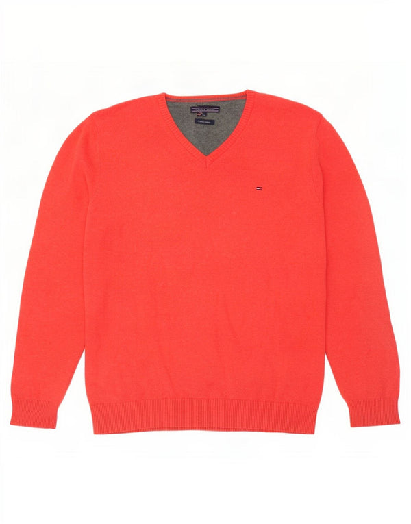 Maglione maglione con scollo a V da uomo Tommy Hilfiger XL rosso cotone