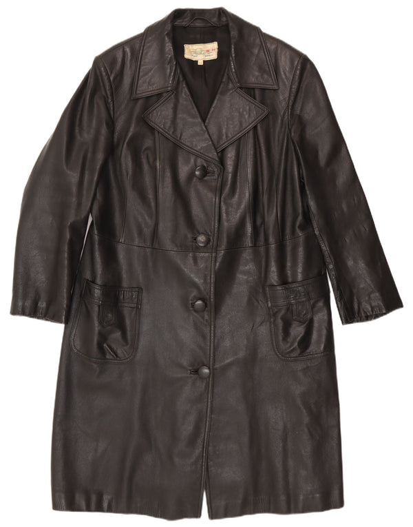 Abrigo de cuero vintage para mujer IT 52 2XL Negro