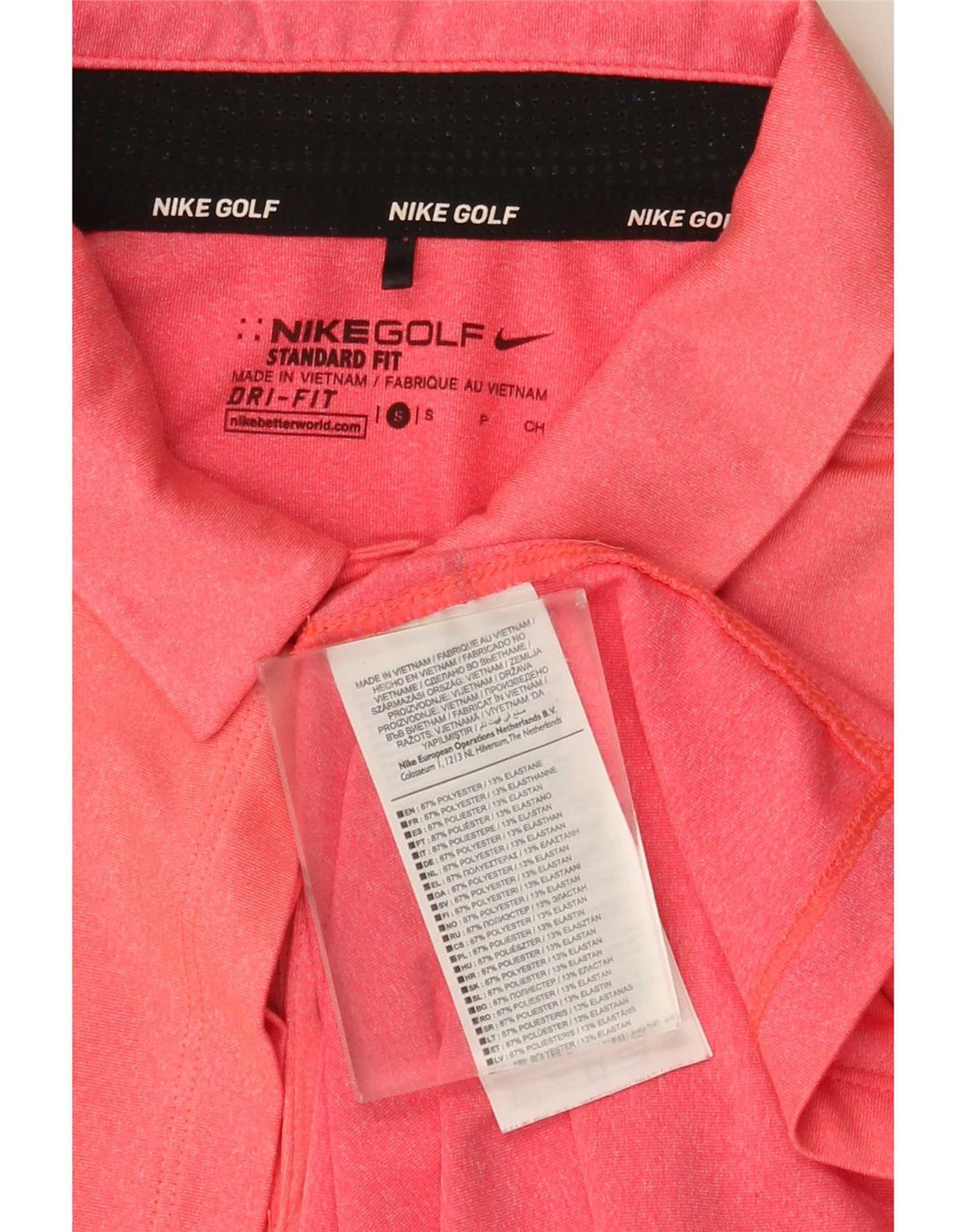 Nike Mens Dri Fit Standard Fit Polo Shirt Small Pink Striped Polyester