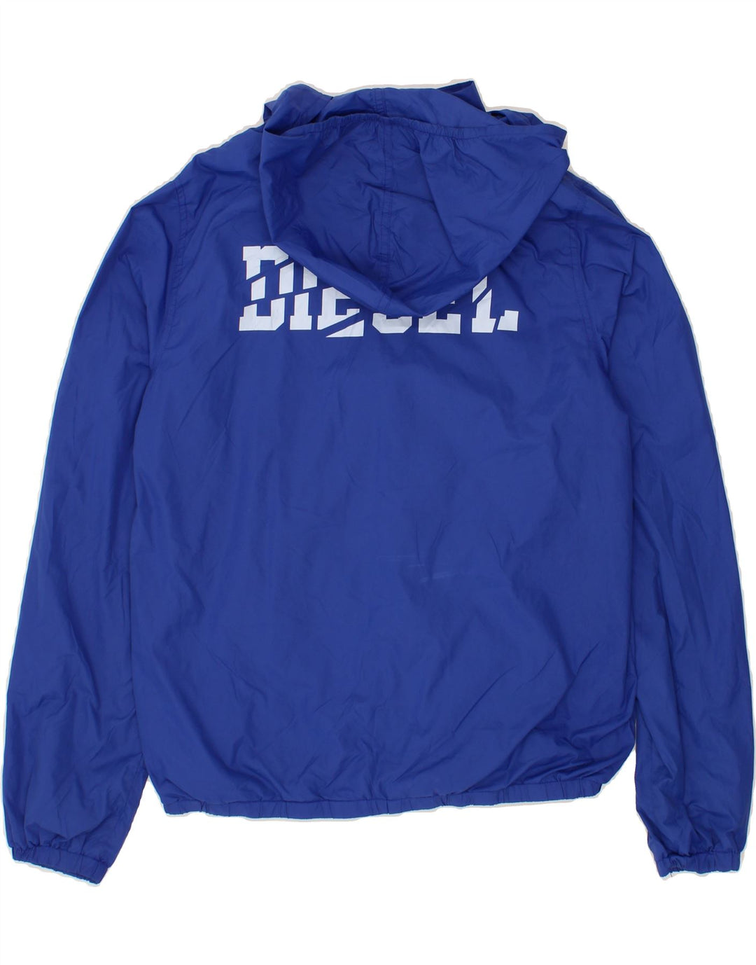 DIESEL Boys Graphic Hooded Rain Jacket 15-16 Years Blue Nylon Vintage Diesel and Second-Hand Diesel from Messina Hembry 