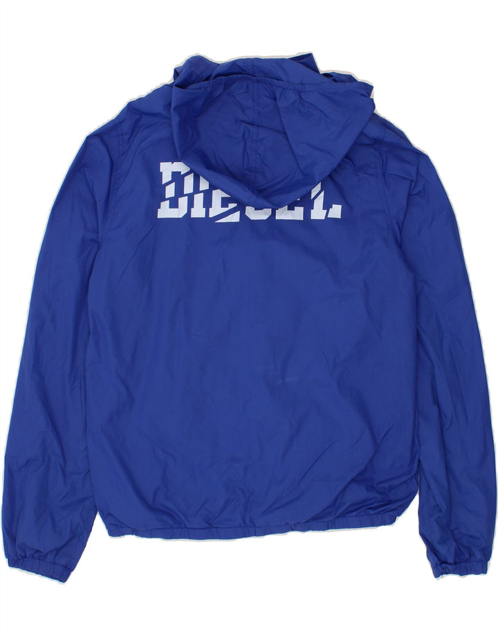 DIESEL Boys Graphic Hooded Rain Jacket 15-16 Years Blue Nylon Vintage Diesel and Second-Hand Diesel from Messina Hembry 
