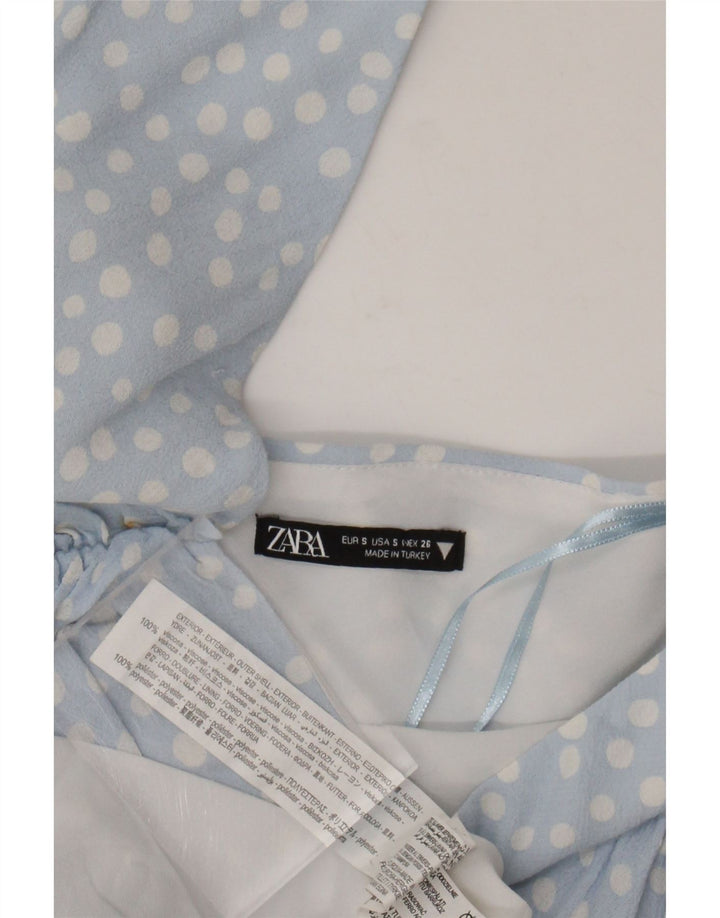 ZARA Womens A-Line Dress UK 8 Small Blue Polka Dot Polyester