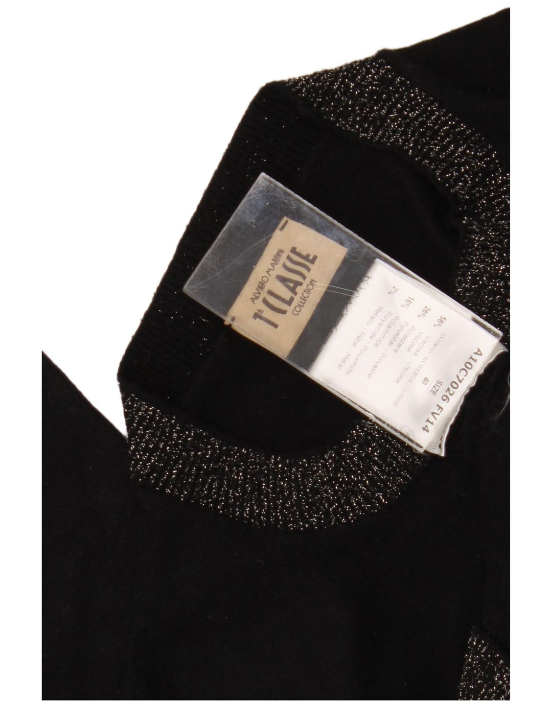ALVIERO MARTINI Womens Graphic Crew Neck Jumper Sweater IT 40 Small Black