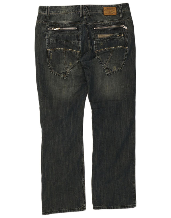 Calça jeans reta cargo masculina vintage W36 L32 algodão azul marinho