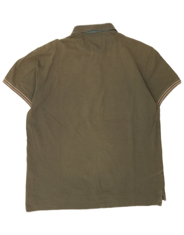 Massimo Dutti Mens Slim Fit Polo Shirt XL Khaki Striped