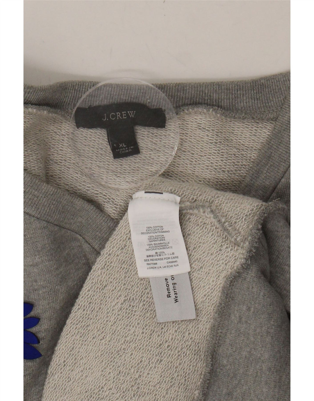 J. CREW Womens Sweatshirt Jumper UK 18 XL Grey Floral Cotton Vintage J. Crew and Second-Hand J. Crew from Messina Hembry 