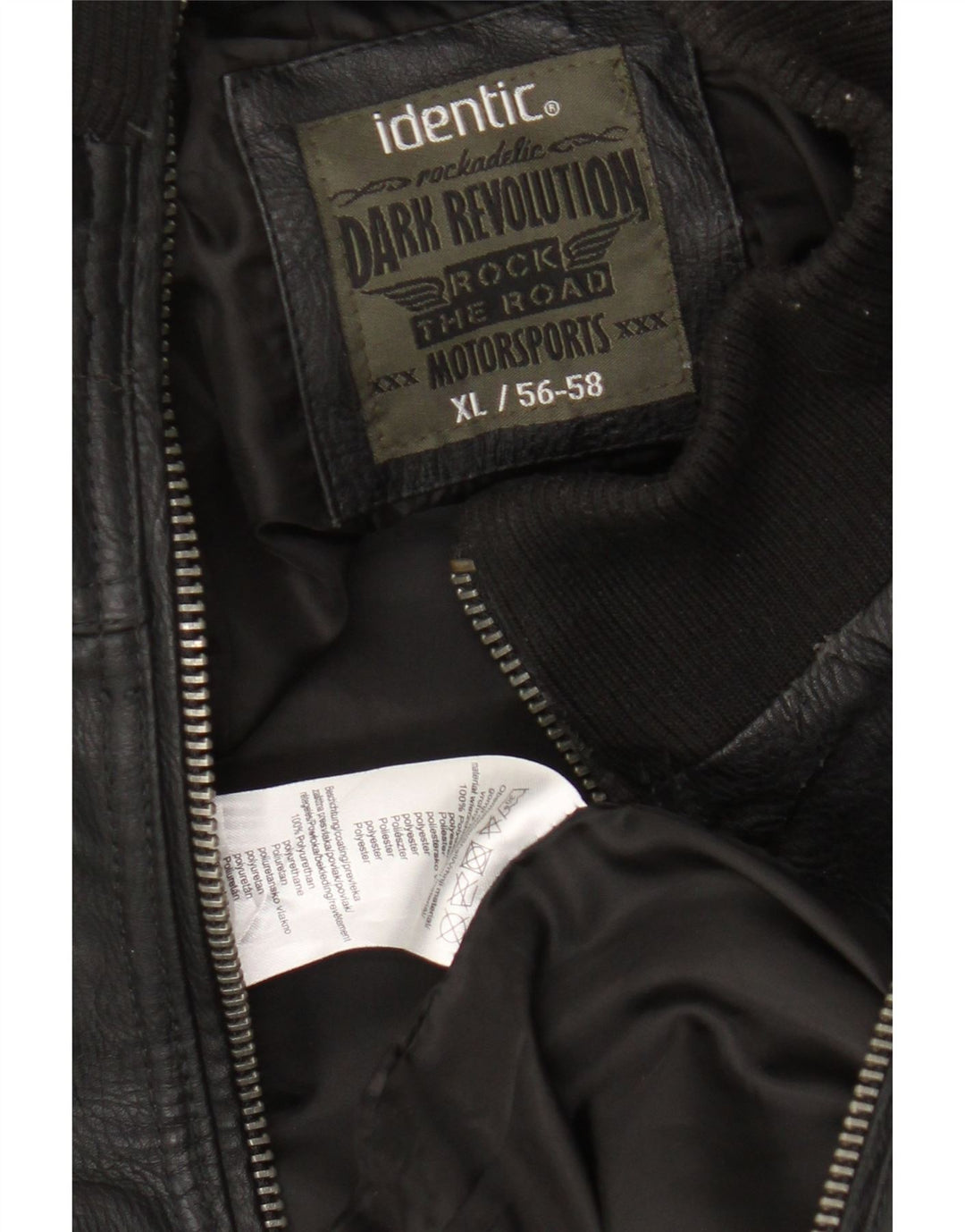 Identic Mens Motorstyle Faux Leather Bomber Jacket UK 42 XL Black Polyester