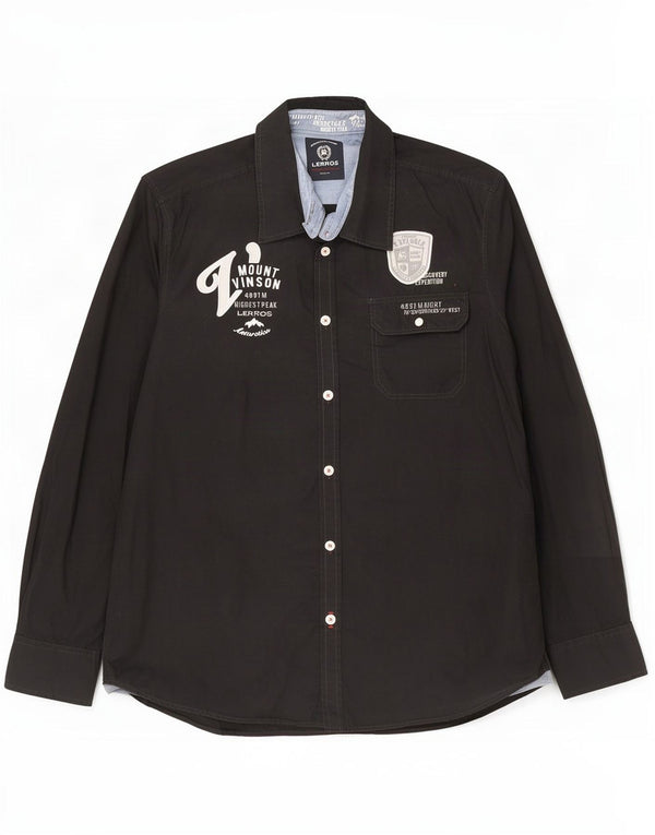 Lerros Mens Graphic Shirt Large Black Cotton