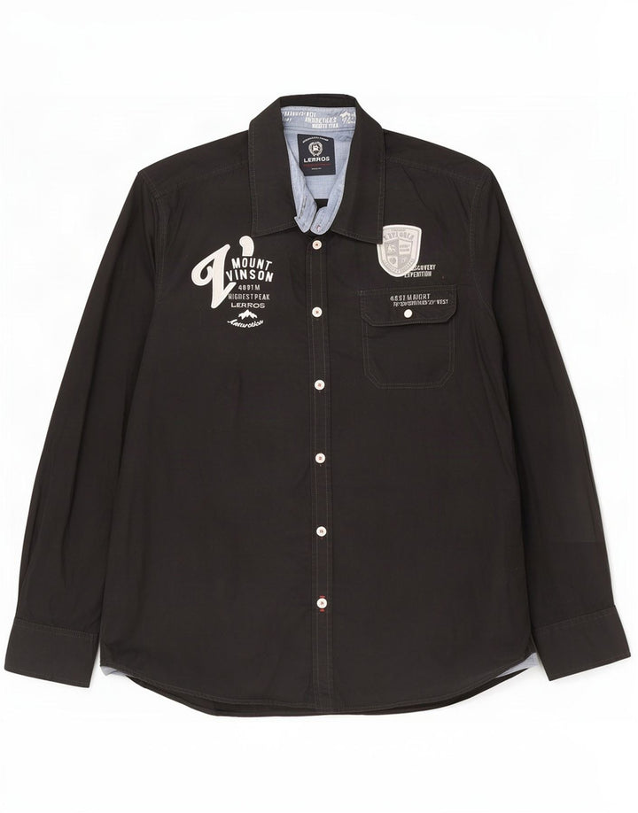 Lerros Mens Graphic Shirt Large Black Cotton