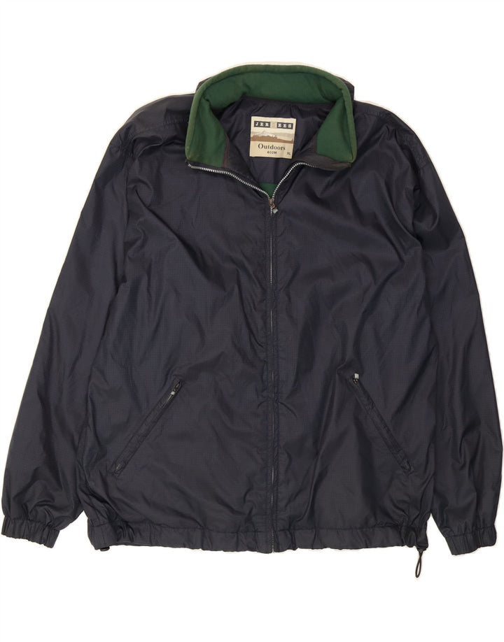 JERZEES Mens Hooded Rain Jacket UK 42 XL Navy Blue Nylon Vintage Jerzees and Second-Hand Jerzees from Messina Hembry 