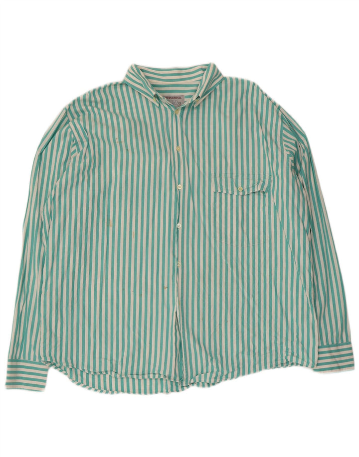 Vintage Mens Shirt 2XL Turquoise Striped