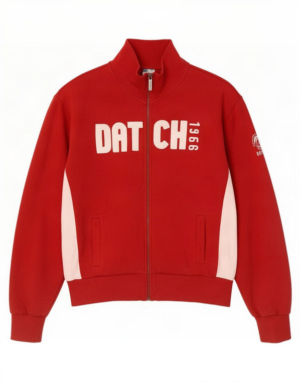 Datch Mens Graphic Tracksuit Top Jacket Large Red Colourblock Cotton