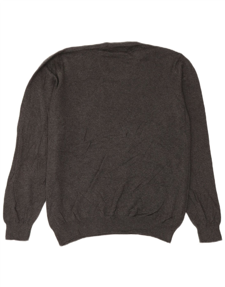 Marks & Spencer Mens Regular Fit V-Neck Jumper Sweater XL Grey Cotton