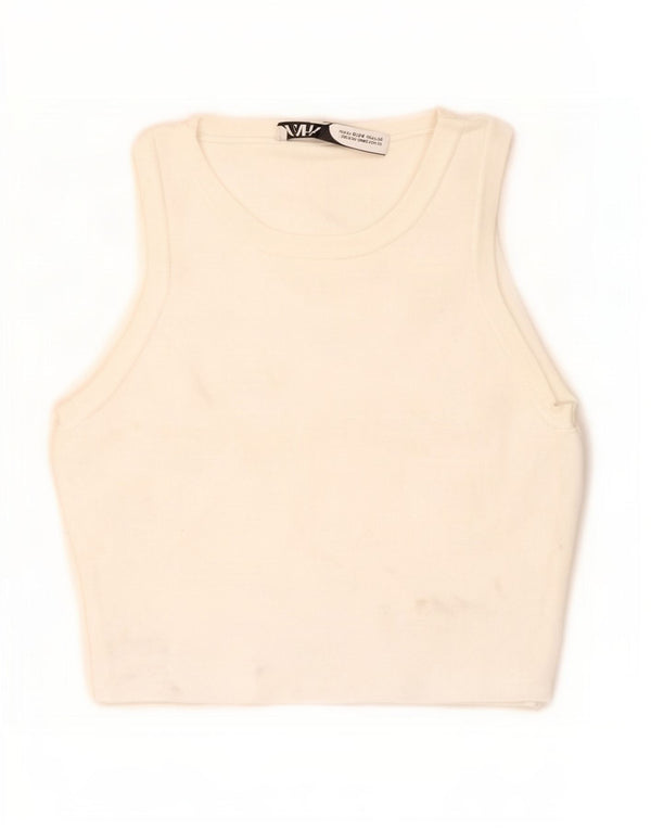 Zara Damen Crop Vest Top UK 8 Small Weiße Viskose