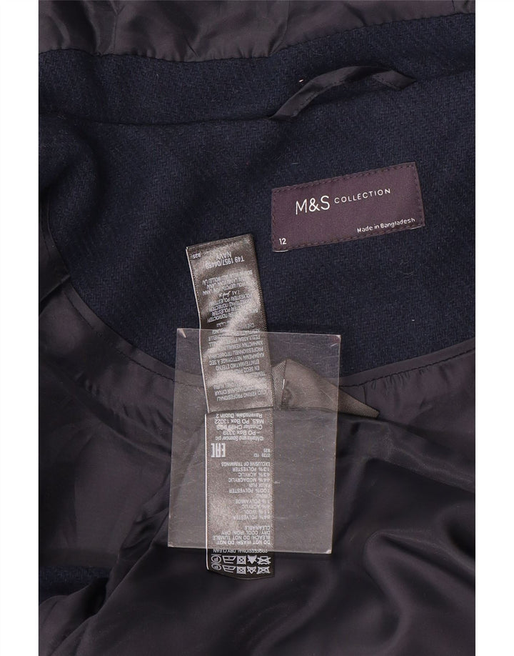 Marks & Spencer Dame Hooded Duffel Coat UK 12 Medium Navy Blue Wool