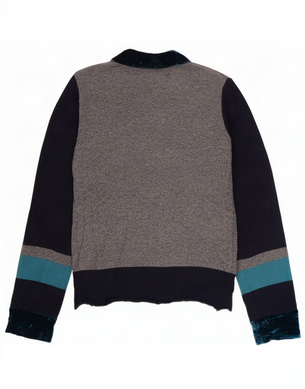 Jigsaw Womens V-Neck Jumper Sweater UK 10 Small Grey Colourblock Cotton