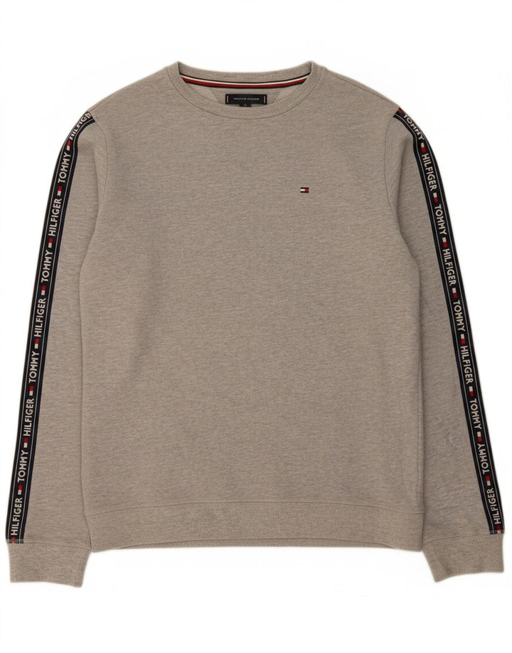 TOMMY HILFIGER Mens Graphic Sweatshirt Jumper Large Grey Colourblock