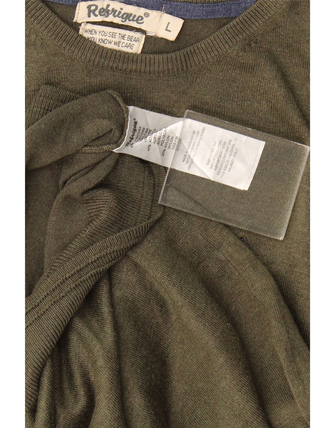 Refrigiwear Mens Crew Neck Jumper Sweater Large Khaki Viscose