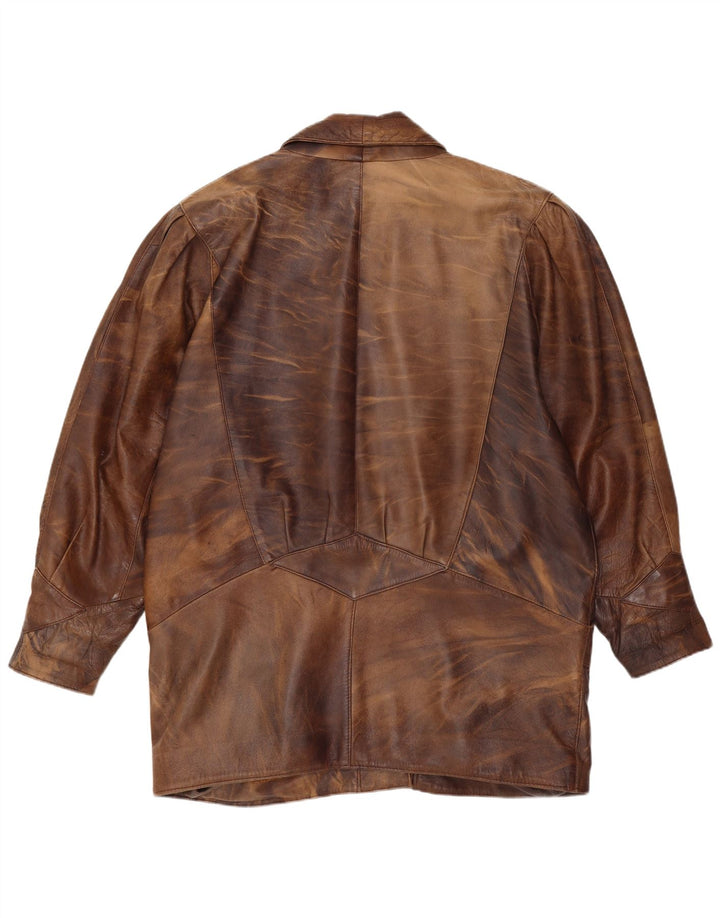 Vintage Womens Oversized Leather Jacket UK 14 Medium Brown Tie Dye