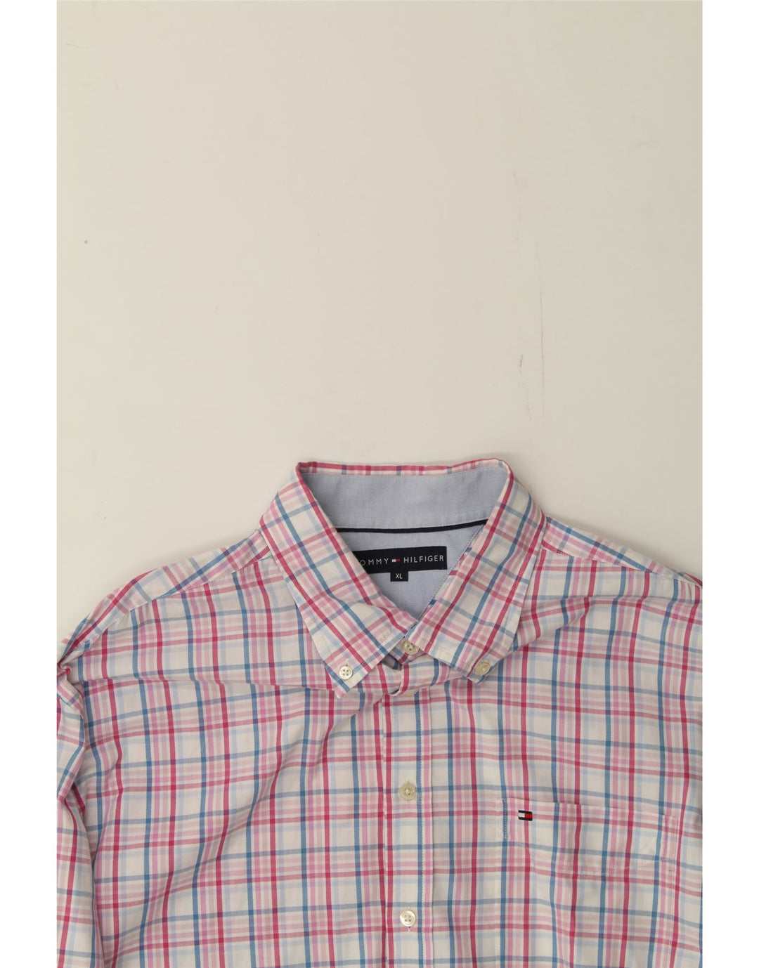 TOMMY HILFIGER Mens Shirt XL Pink Check Cotton Vintage Tommy Hilfiger and Second-Hand Tommy Hilfiger from Messina Hembry 