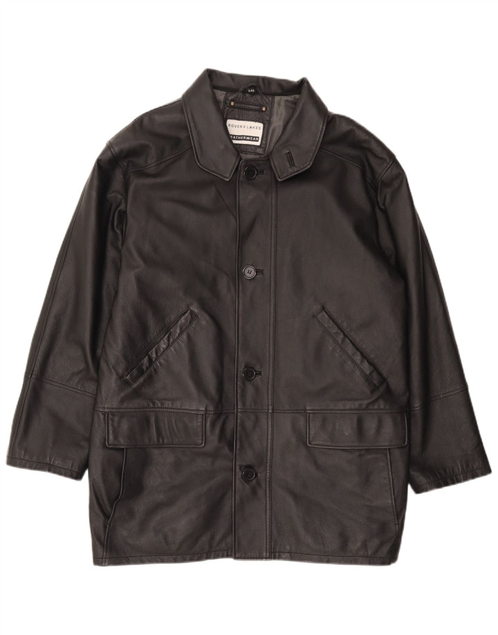 ROVER&LAKES Mens Leather Coat IT 48 Medium Black Leather