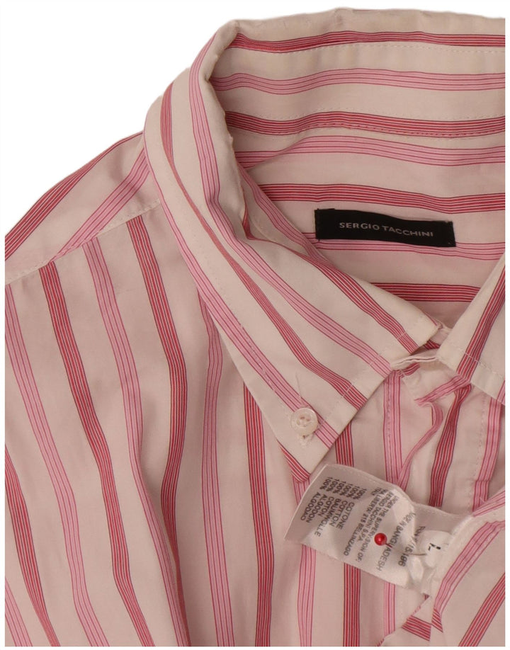 Sergio Tacchini Mens Shirt Large Pink Striped Cotton