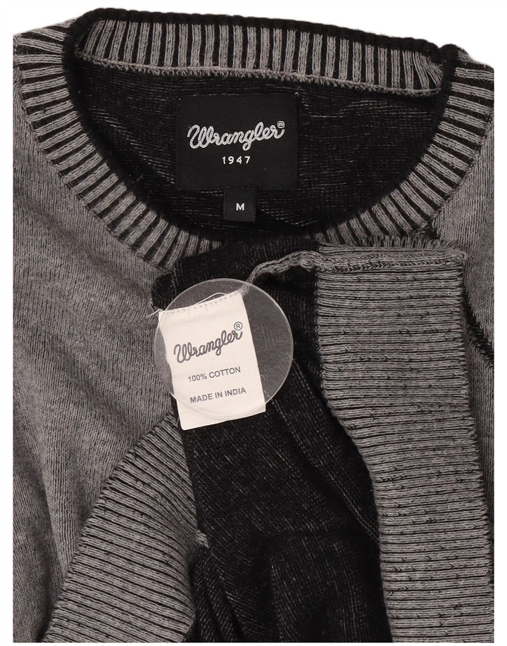Wrangler Mens Crew Neck Jumper Sweater Medium Grey Geometric Cotton