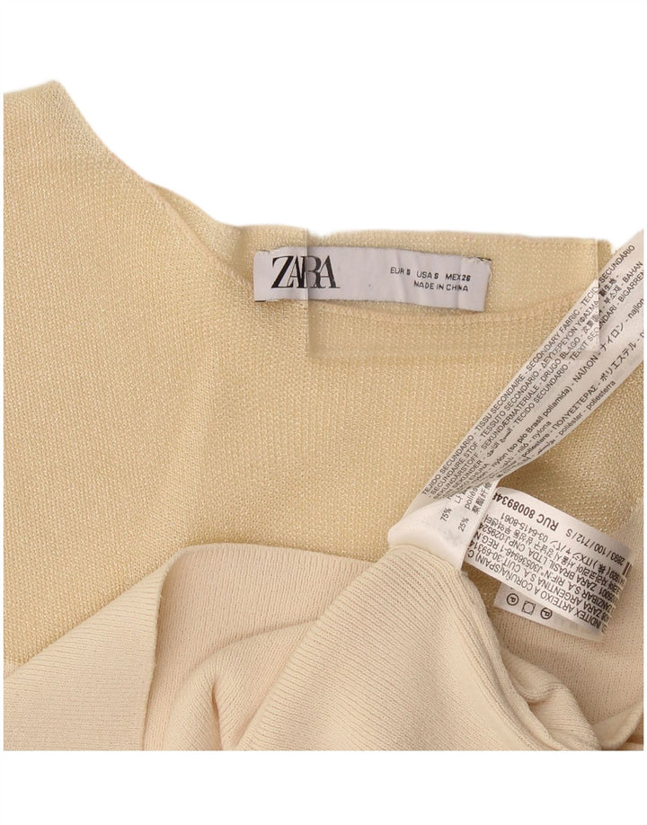 Zara Womens Crop Vest Top UK 8 Small Beige Nylon