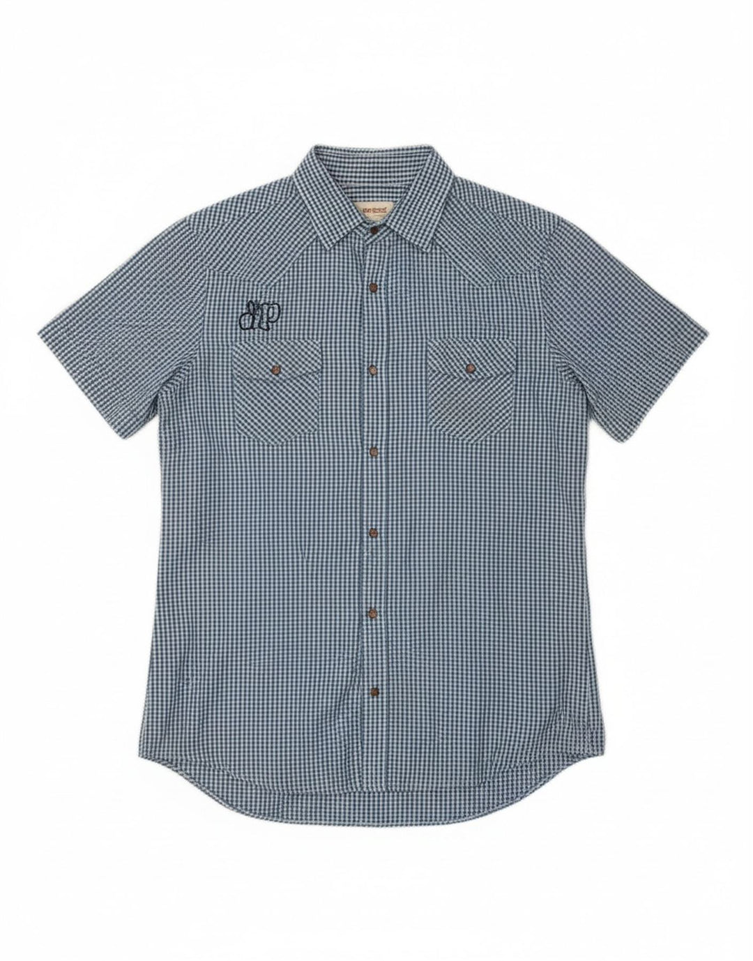 DIESEL Mens Graphic Short Sleeve Shirt Medium Blue Gingham Cotton