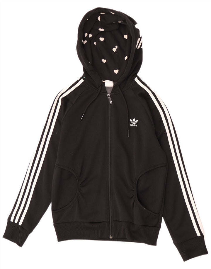 Adidas Womens Graphic Zip Hoodie Sweater IT 40 Small Black Polyester