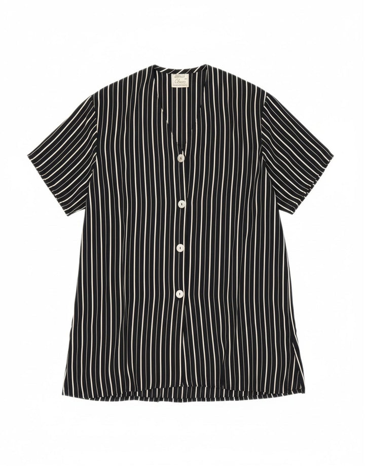 ST. BERNARD Womens Shirt Blouse UK 12 Medium Black Striped Viscose Vintage St. Bernard and Second-Hand St. Bernard from Messina Hembry 