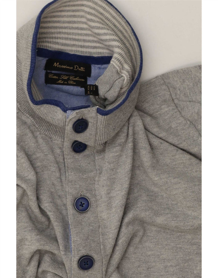 Massimo Dutti Mens Button Neck Jumper Sweater Large Grey Flecked Cotton