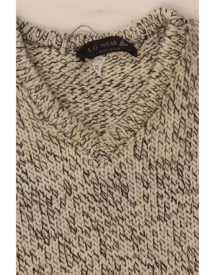 Vintage Mens V-Neck Jumper Sweater XL Grey Flecked Wool