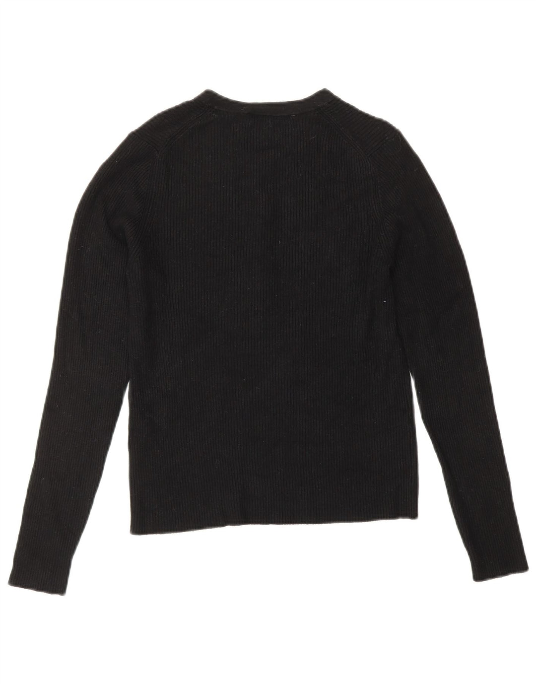 ZARA Womens Crop Button Neck Jumper Sweater UK 12 Medium Black Viscose