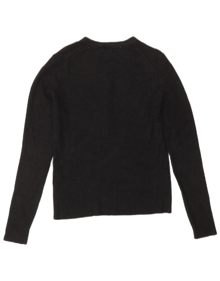 ZARA Womens Crop Button Neck Jumper Sweater UK 12 Medium Black Viscose