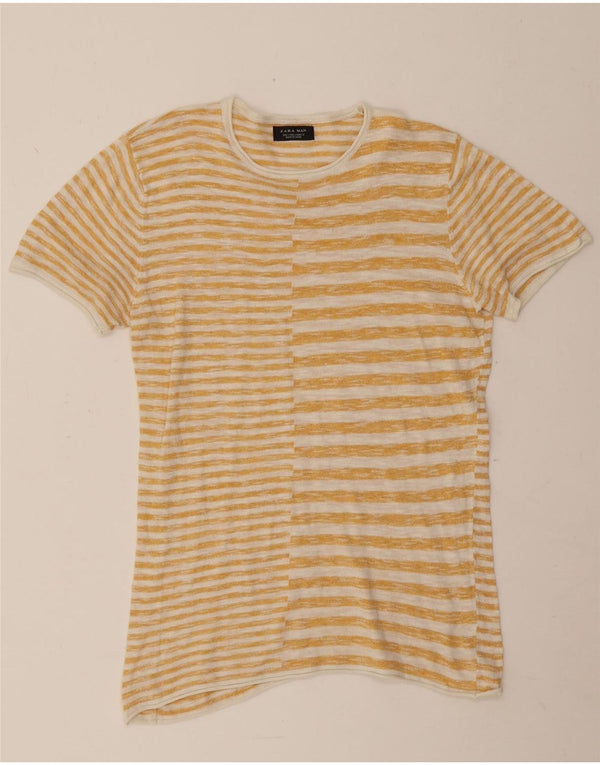 Zara Mens T-Shirt Top Small Yellow Striped