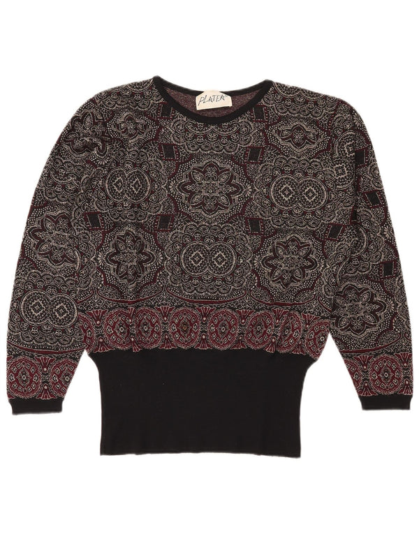 Vintage Womens Boat Neck Jumper Sweater UK 14 Medium Burgundy Paisley