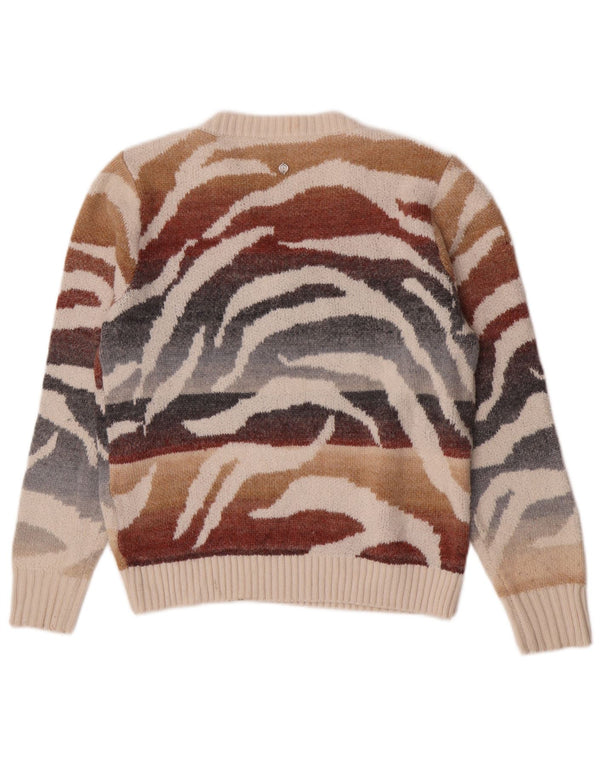 Desigual Damen-Pullover mit V-Ausschnitt, Gr. 6, XS, mehrfarbiger Tierdruck