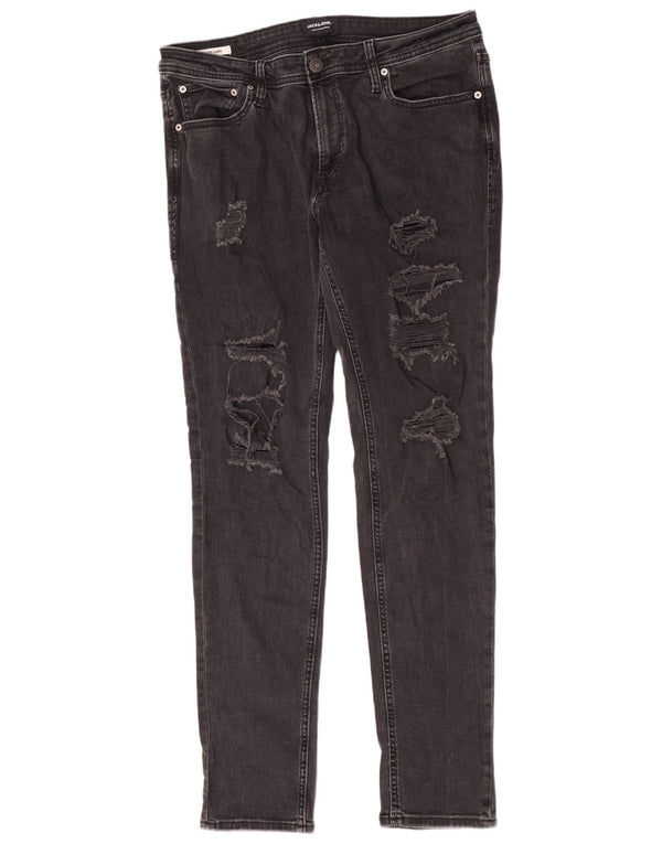 Jack & Jones Mens Distressed Skinny Jeans W36 L34 Black Cotton