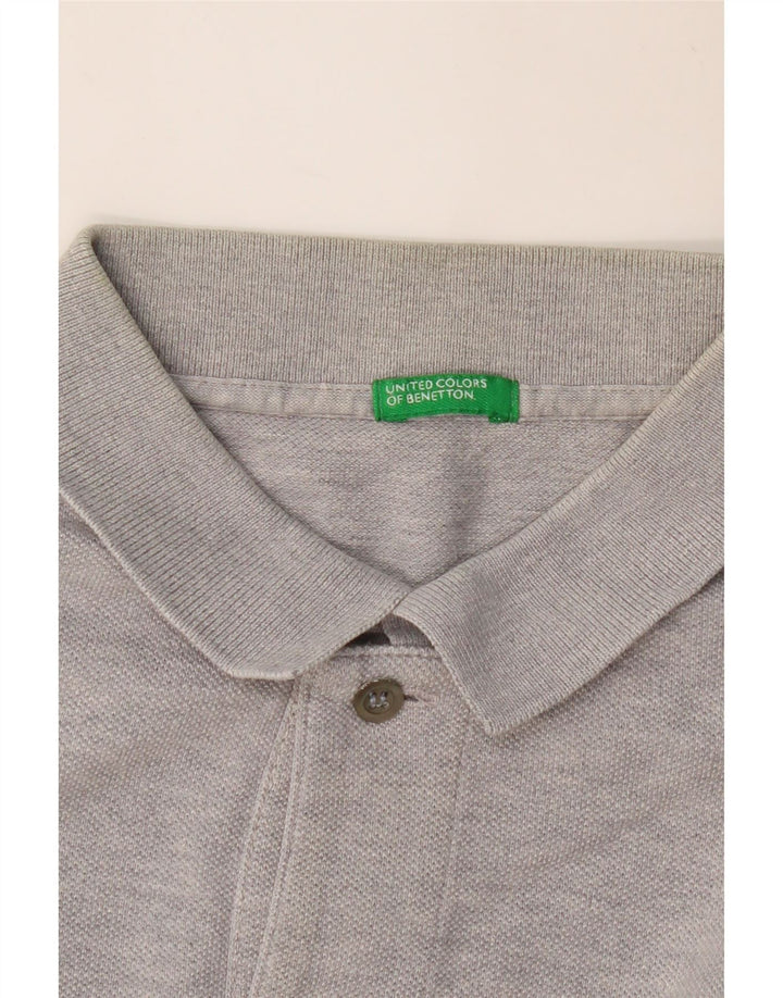 BENETTON Mens Long Sleeve Polo Shirt Medium Grey Flecked