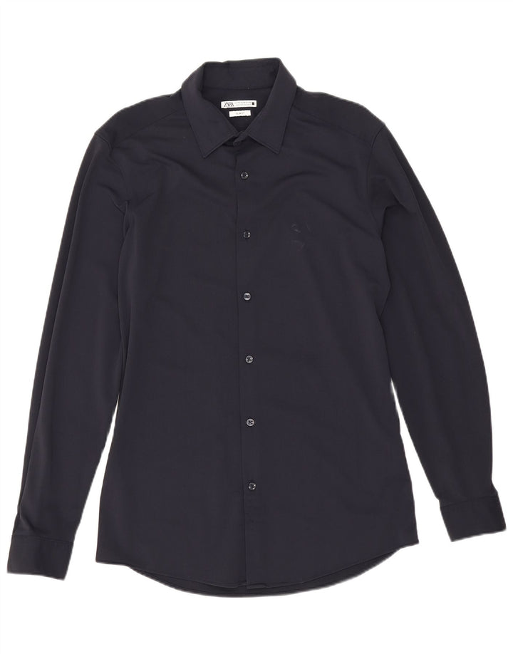 Zara Mens Slim Fit Shirt Medium Navy Blue Polyamide