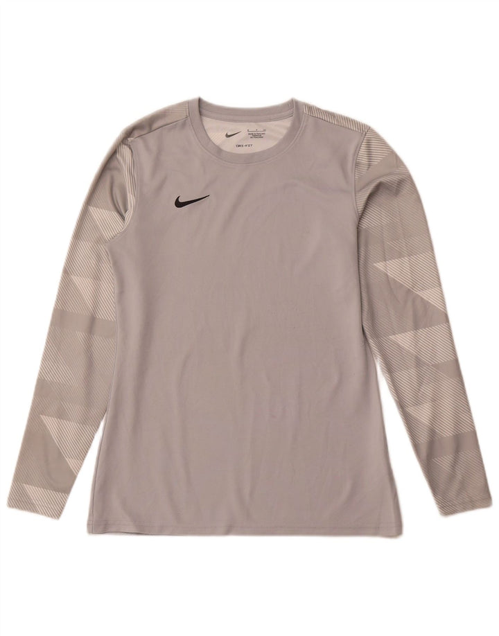 Nike Haut Dri Fit à manches longues pour femme UK 10 Petit Gris Géométrique Polyester