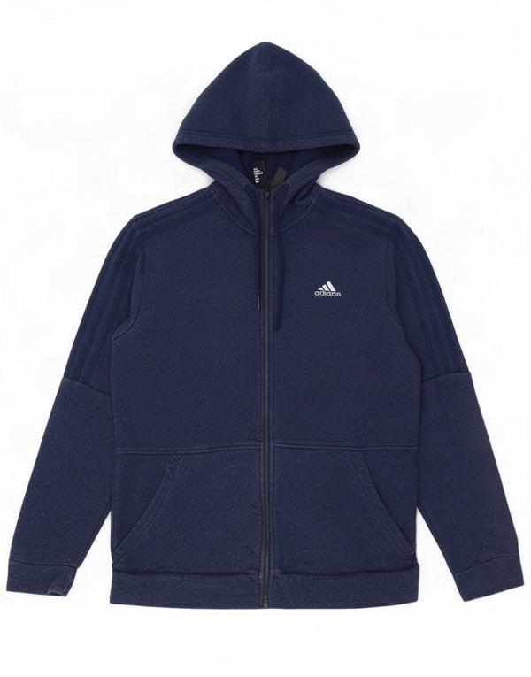 Maglione con cappuccio e zip da uomo Adidas in cotone blu navy medio