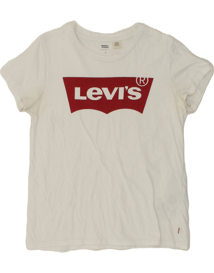 LEVI'S Womens Graphic T-Shirt Top UK 12 Medium White Cotton Vintage Levi's and Second-Hand Levi's from Messina Hembry 