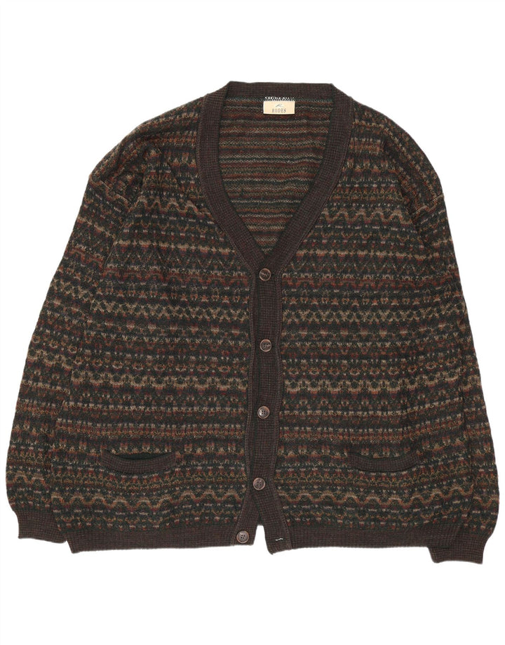 Rodes Herren-Cardigan-Pullover 2XL Braune geometrische Wolle