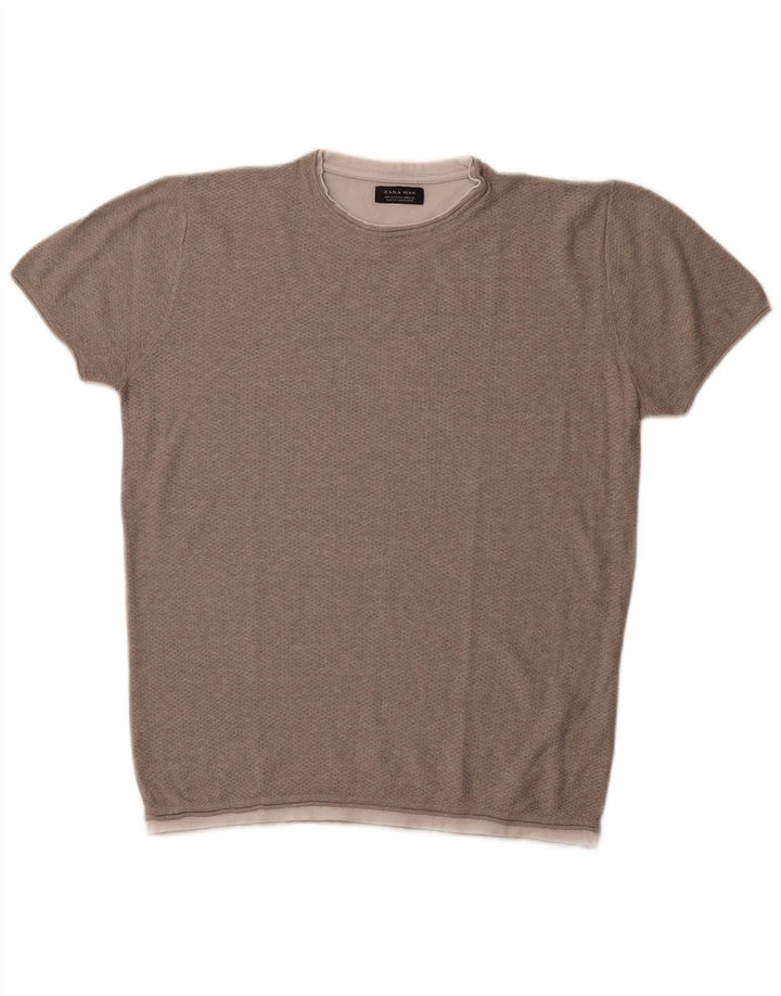 Męski T-shirt ZARA, średni szary