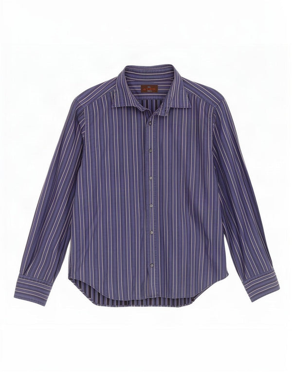 Etro Mens Shirt Medium Navy Blue Striped Cotton